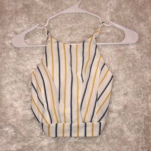 White blue and yellow stripped crop top